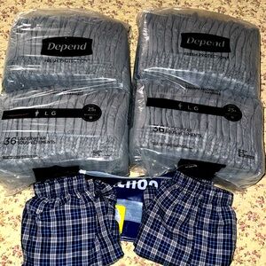 Depend men’s incontinent underwear (2pk) and protective boxer shorts size Large